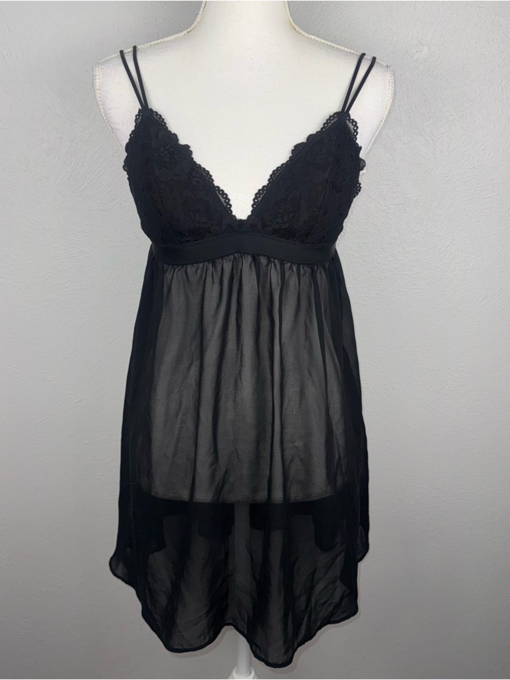 Black Medium Sheer Babydoll Chamise Lingerie Négligée Lace Padded Sexy Romantic
